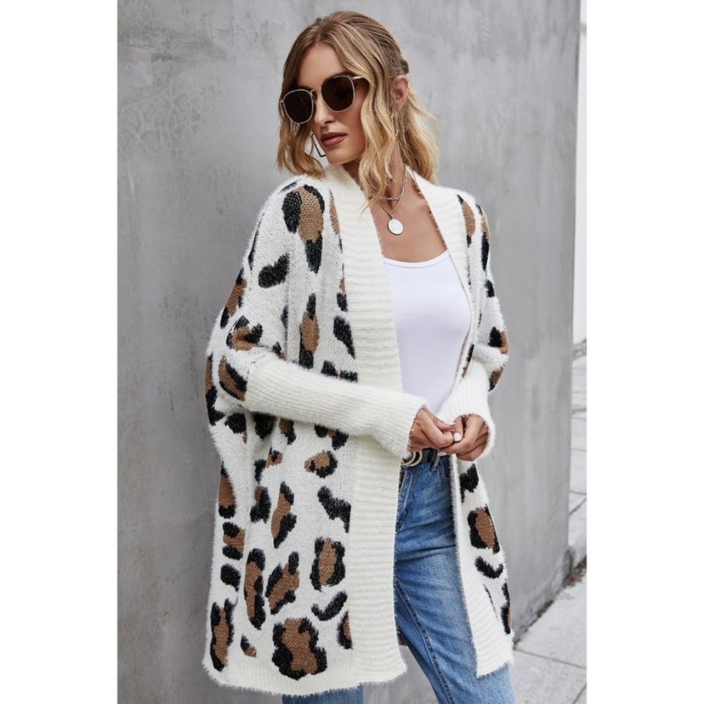 Cozy Boho Leopard Print Open Front Cardigan - Picture 6 of 8